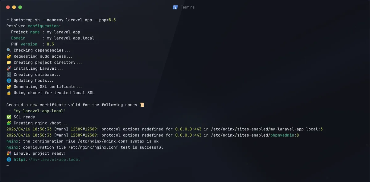 Project preview for Laravel Bootstrap CLI – Automated Local Development Environment Setup