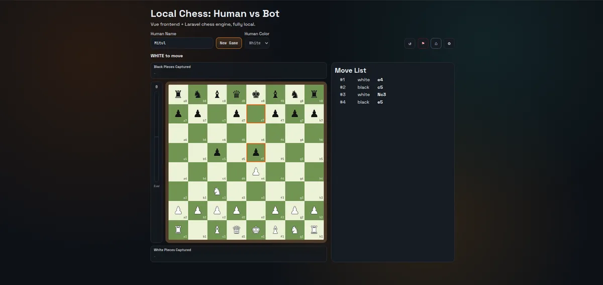 Project preview for Human vs Bot Chess Engine – A Full-Stack Architecture Project